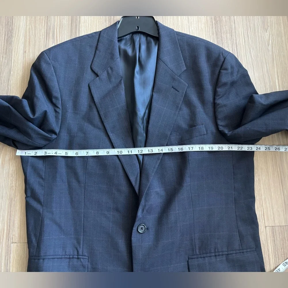 VTG Chaps Ralph Lauren Blazer Sport Coat Navy Blue Wool Plaid Mens 44T Old Money